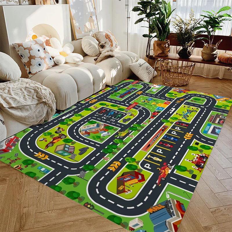 VIKAMA Urban Traffic Car Play Mat Children Non-Slip Play Crawling Mat Soft Easy Clean Living Room Bedroom Carpet Home Decoration