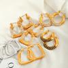 Light Luxury Personality Fashion Design High Sense Earrings Gold Plated Titanium Steel Geometric Zircon Inlaid Earrings