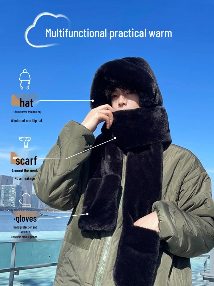 Men's Winter Set: Hat, Scarf, Ear Muffs with Plush Lining