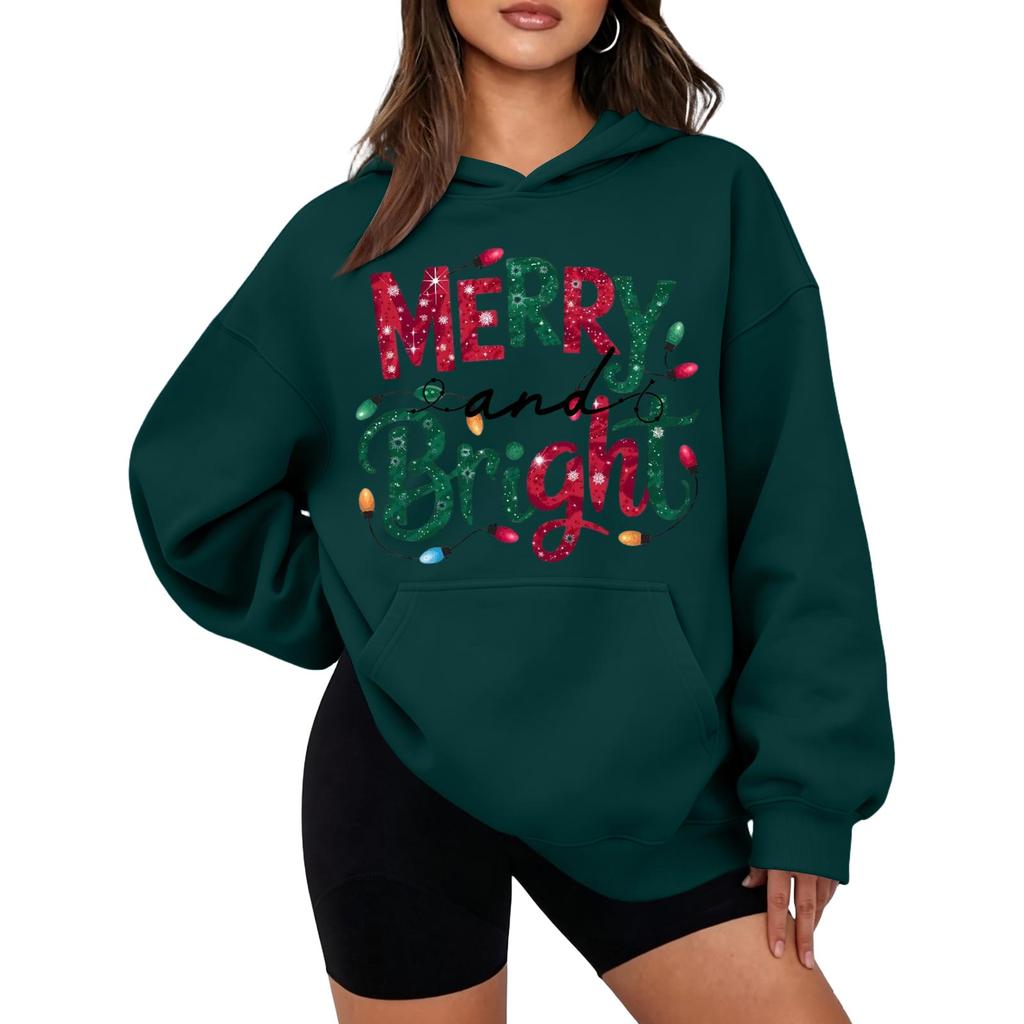 Women's Christmas Print Hooded Sweatshirt Casual Pullover for Holiday Winter Wear