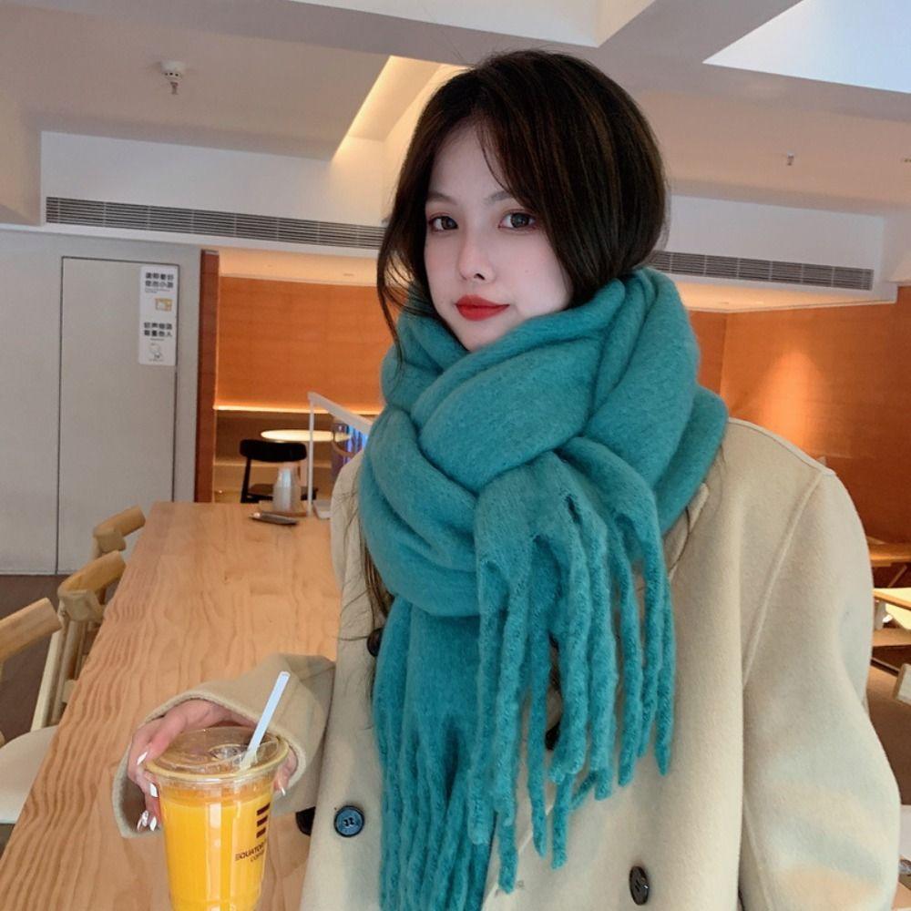 New Warm Winter Cashmere Scarf Soft Mohair Long Tassel Scarves Thickened Solid Color Shawl Wrap Women