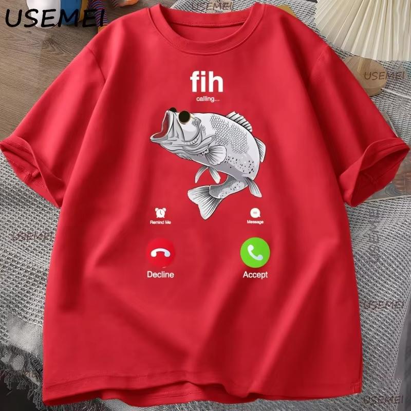 Fih Calling T-Shirt Funny Fish Is Calling Silly T Shirt Fish Pun Shirt for Fishermen Clothes Man Casual Cotton Short Sleeve Tops