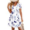 Modisches Damenkleid mit Print, V-Ausschnitt, kurzärmelig, locker, lässig, für den Strandurlaub