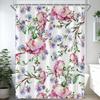 Rideau de Douche Fleur Aquarelle, Fleur de Prunier Vintage Plante Tropicale Feuille Verte Élégance Oiseau, Ensemble Décoration Salle de Bain Avec Crochets