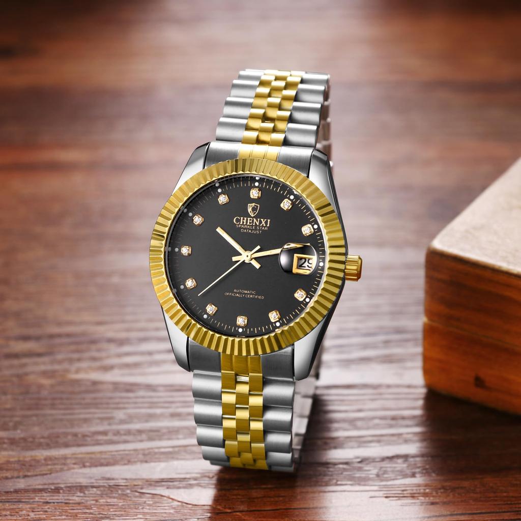 Automatic Stainless Steel Waterproof Watch with Analog Simple Casual Business Fashion Accessory Perfect Gift for and Day Men's Diamonds, Display,