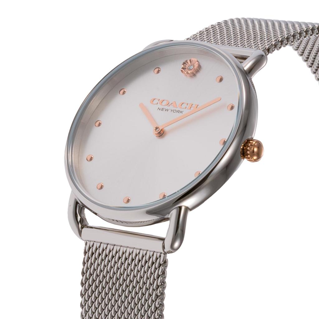 Ceas ELLIOT Oțel inoxidabil Sticlă minerală Cuarț Zilnic Impermeabil 14504207 Argintiu [Coach] Femei [Articol]