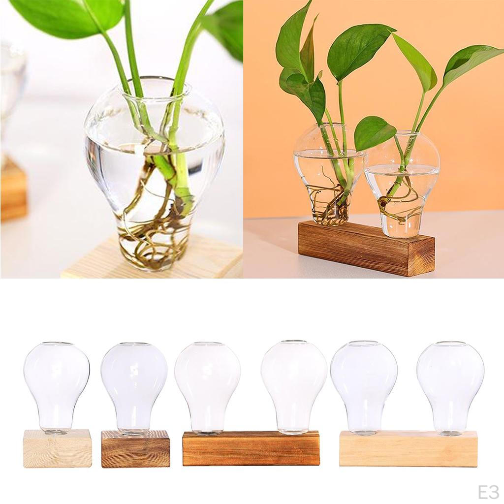 Vase Wooden Desktop Glass Holder For