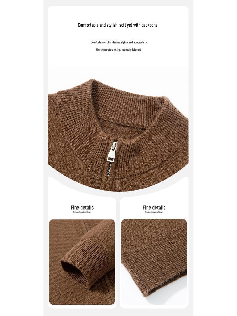 470g Men's Old Money Style Wool Zipper Cardigan Sweater - Thick Warm Knitwear