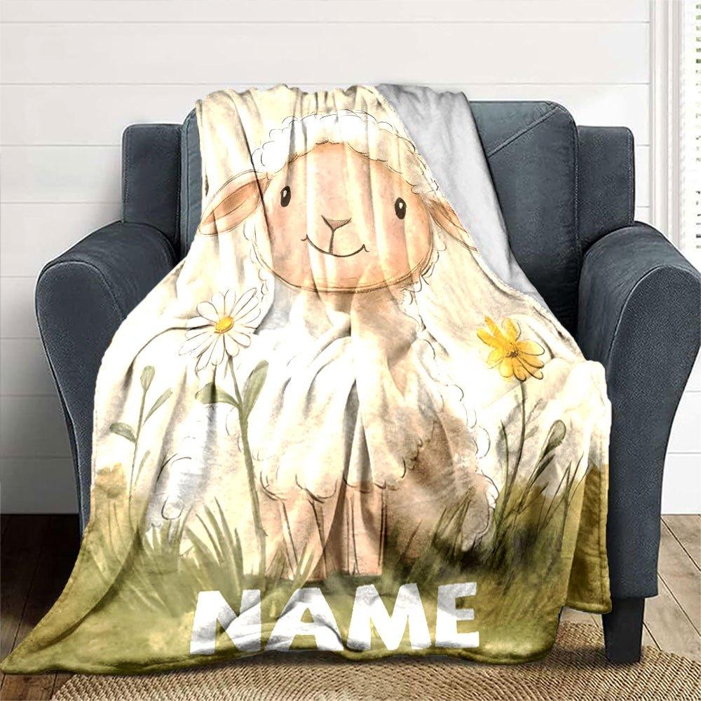 Cute Lamb With Flowers And Space Gift Customizable Blanket Customize Text Durable Comfort Throw For Sofa Couch Office Bed Picnics All Season Use