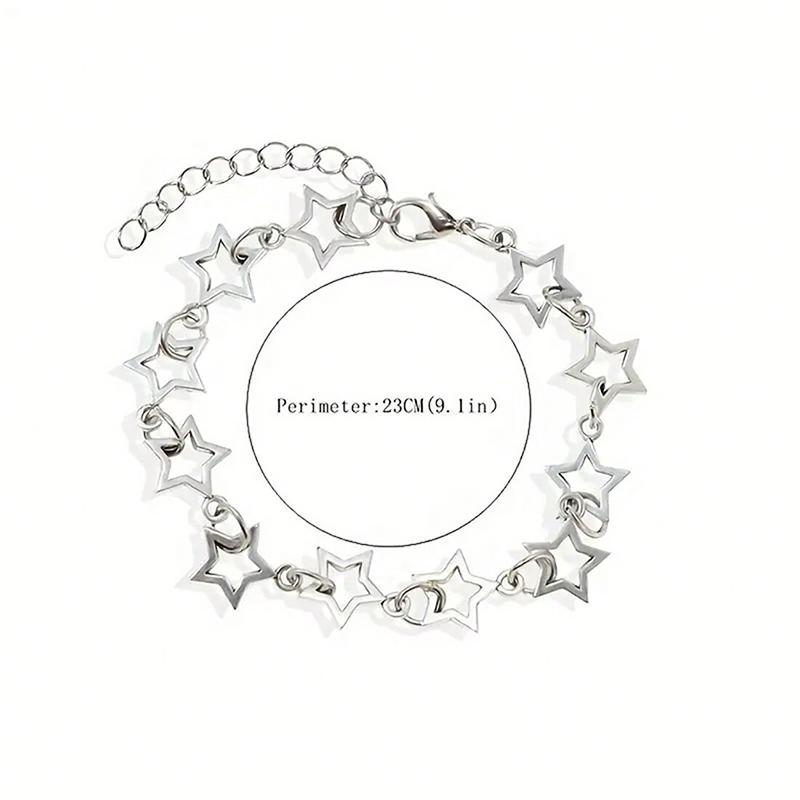 Five Pointed Stars Charm Bracelet Vintage Silver Color Pentagram Chain Bracelets For Women