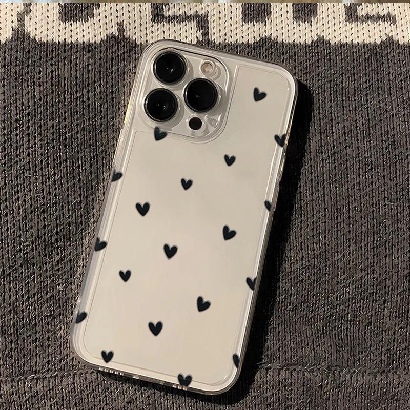 Black Small Love Phone Case For Samsung Galaxy S25 S23 S24 S22 Ultra Plus Soft Transparent Cover For Galaxy S24+ S23+ S25+ Shell