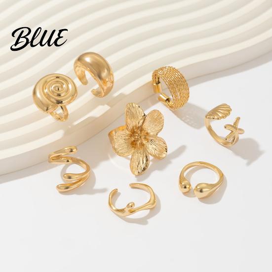 Vintage Style Alloy Rings Ocean Theme Set Adjustable Stackable Finger