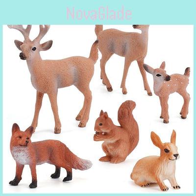 Hand-painted Simulation Of Animal Reindeer Squirrel Red Fox Model Set For Collectors