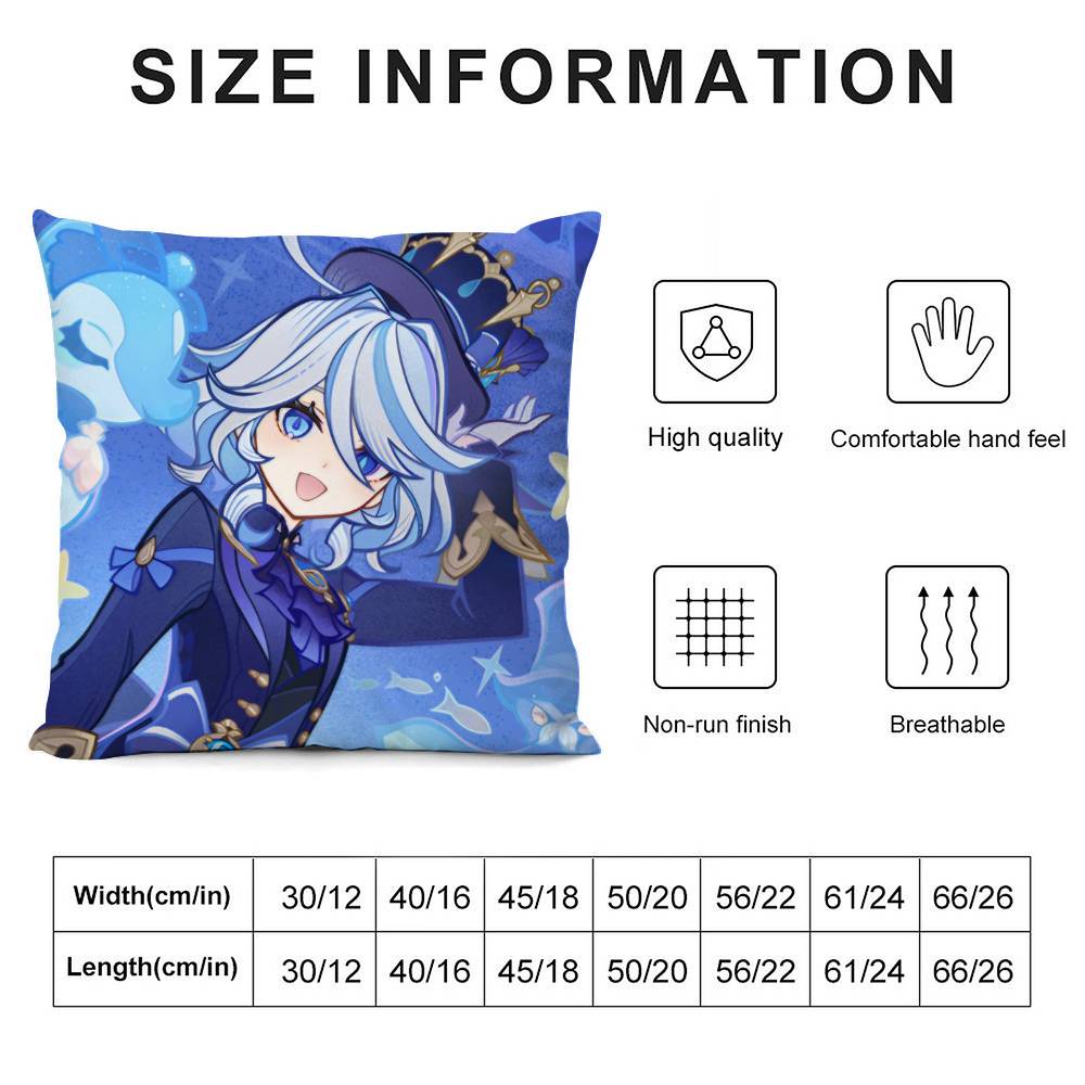 Genshin Lmpact Furina Foutiane Pillow Case Plush Fabric Soft Double Sided Print Sofa Cushion Cover Throw Pillow Covers