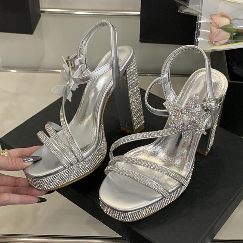 

Fashion Liyke Fashion Glitter Rhinestones Women 12CM Sandal Crystal Butterfly Sttrap Summer Chunky Platform High Heels Wedding Prom Shoe 35 серебряный