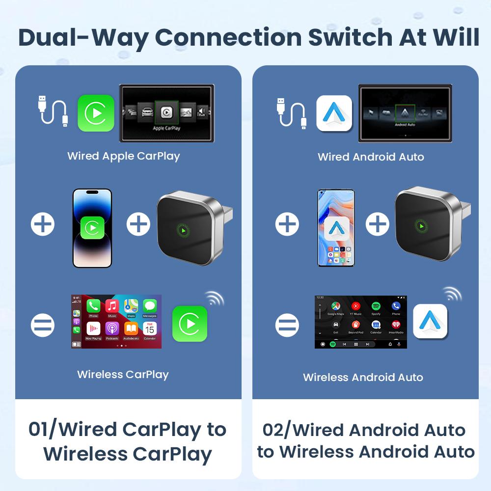 2 in 1 Wireless Android Auto Adapter Dongle Smart Mini Box Plug And Play Universal For VW Toyota Nissan Honda Ford Benz