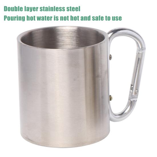 Stainless Steel Cup 220ml Double-layered Cup for Camping Traveling Handle Carabiner Backpacking Hiking Portable