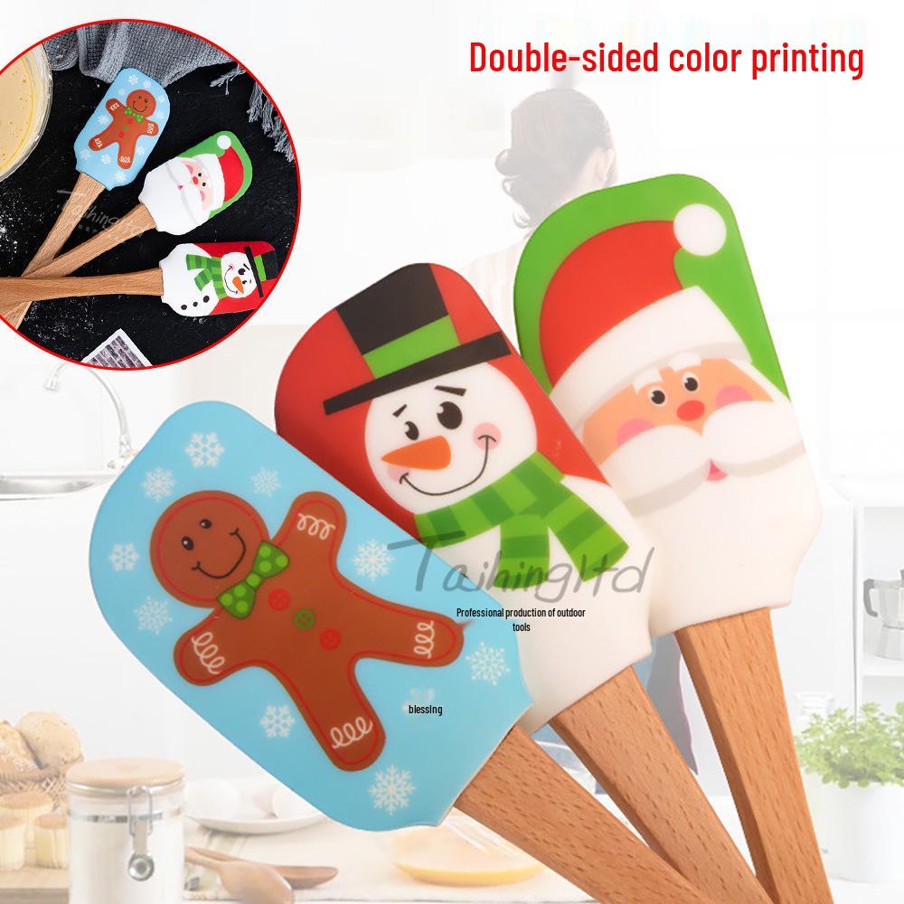 Creative Silicone Spatula with Beech Wood Handle - Perfect for Butter and Cream, Ideal Christmas Gift