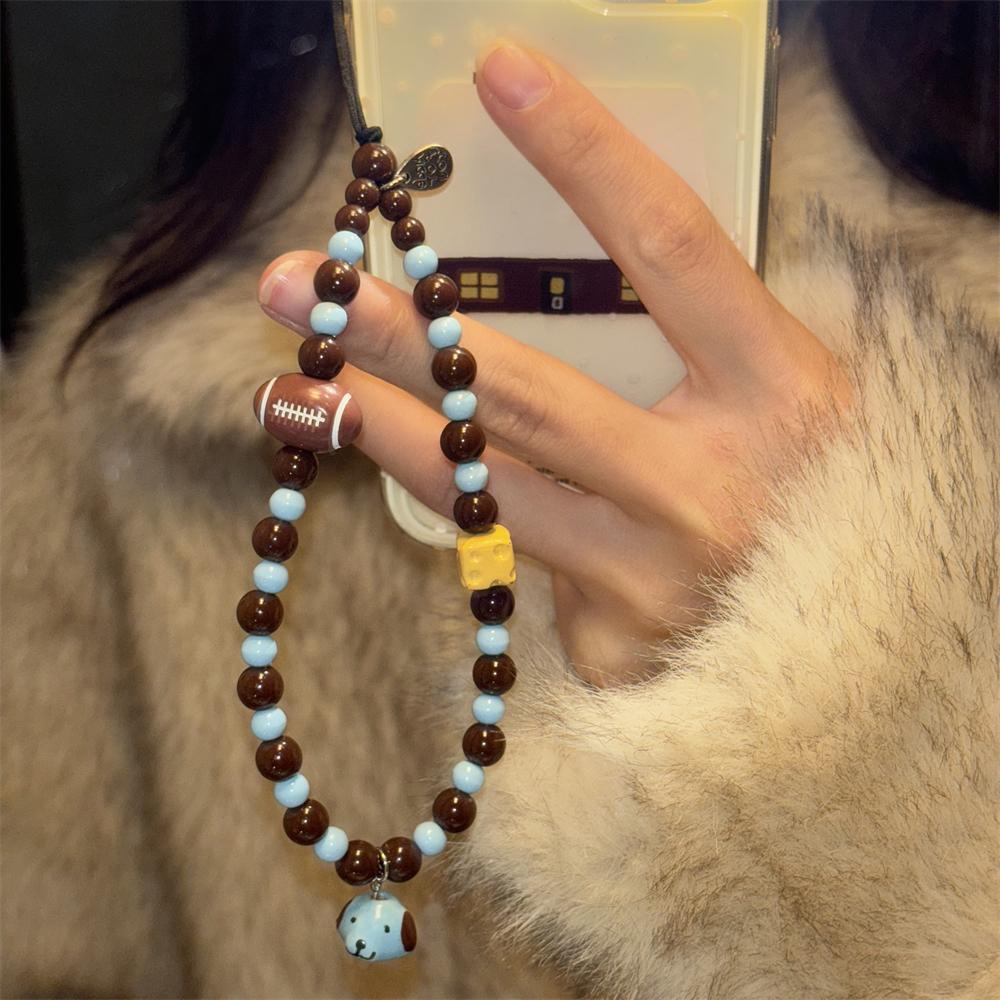 

Cute Blue Puppy Rugby Beaded Phone Charm Strap Pendant For iPhone Samsung Accessrioes Stylish Cheese Chain Lanyard Woman Hanging