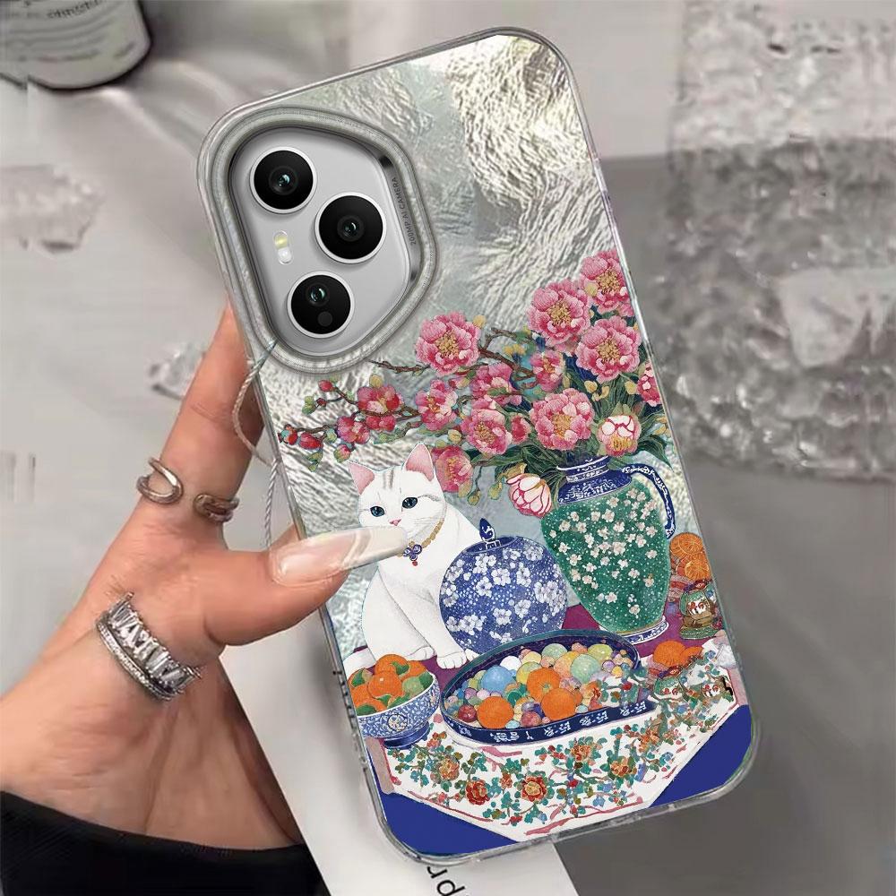 Retro Purple Cat Flower Women Phone Case for Honor 400 200 90 Smart Pro Magic7 6 5 70 Lite X9a X9c X9b X8b X8a X8c X7c X6c Cover