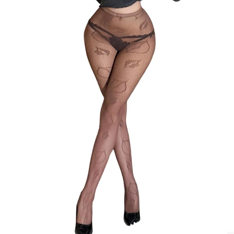 Damen Elegante Tights Strümpfe Mit Lippenmuster Netzstrumpfhose Dessous Leggings Für Party Und Freizeit