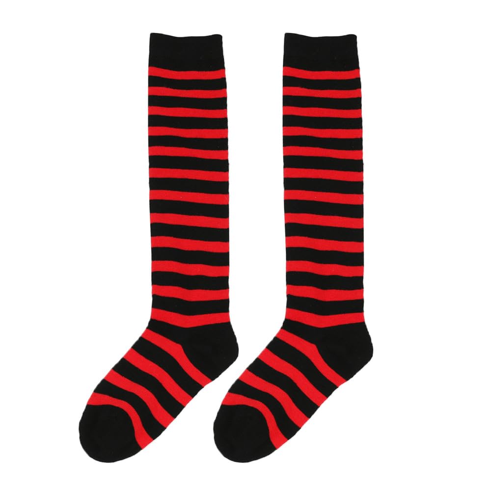 ZGKULAEAOW Striped Knee Socks for Ages 3-6 and 6-12, Eye-catching Kids' Socks for Halloween, Sports Day, and Cosplay (Ages 3-6, Thin Black & Red