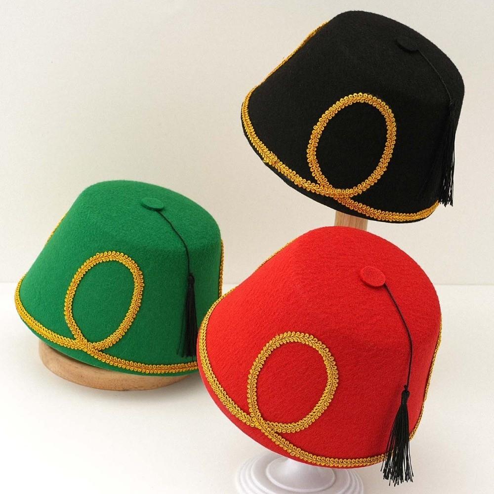 Wool Felt Fabric Turkish Fez Hat Gold Leaf Decor Felt Party Hats Morocco Cap Equestrian Events