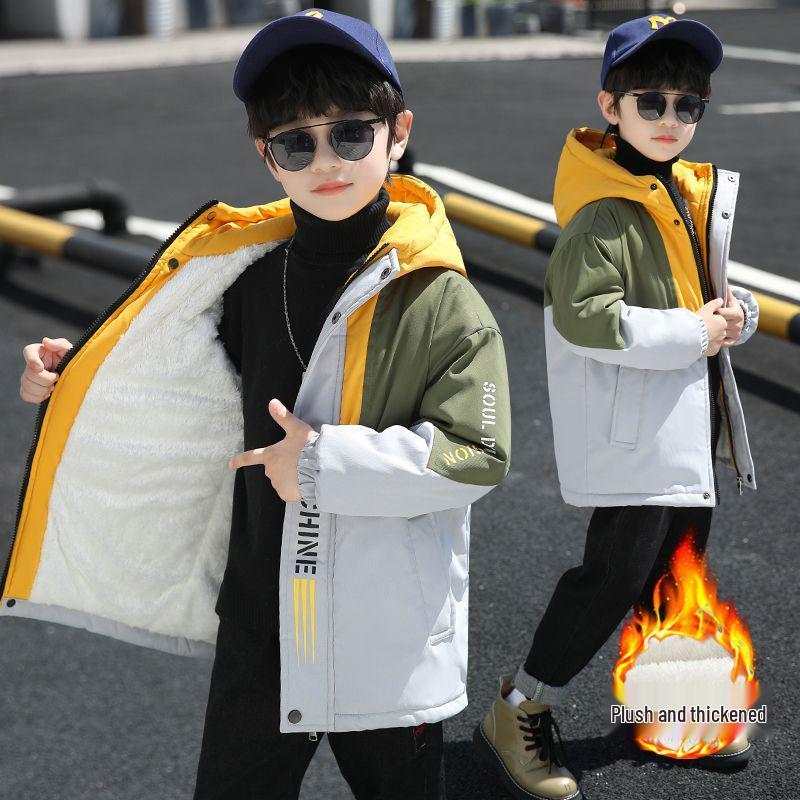 

Хлопчача вітрівка на флісовій підкладці: Бавовняна куртка на утеплювачі Осінь-Зима 120 сірий колір