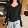V Neck Long Sleeve Slim Fit Cotton T Shirt Basic Inner Top