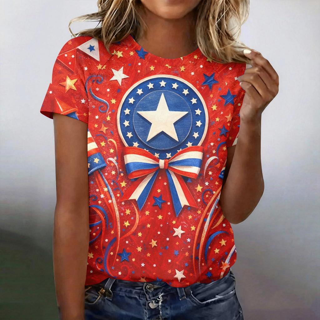 Women's Casual Fashion Short-Sleeve Raglan Sleeve Printed T-Shirt Top