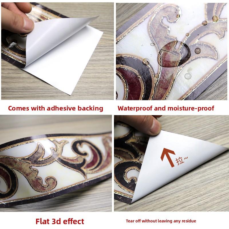Bathroom Waist Line Sticker Self-adhesive Waterproof Living Room Bedroom Kitchen Skirting Line Tile Sticker Pvc Wallpaper Decorative Wall Sticker