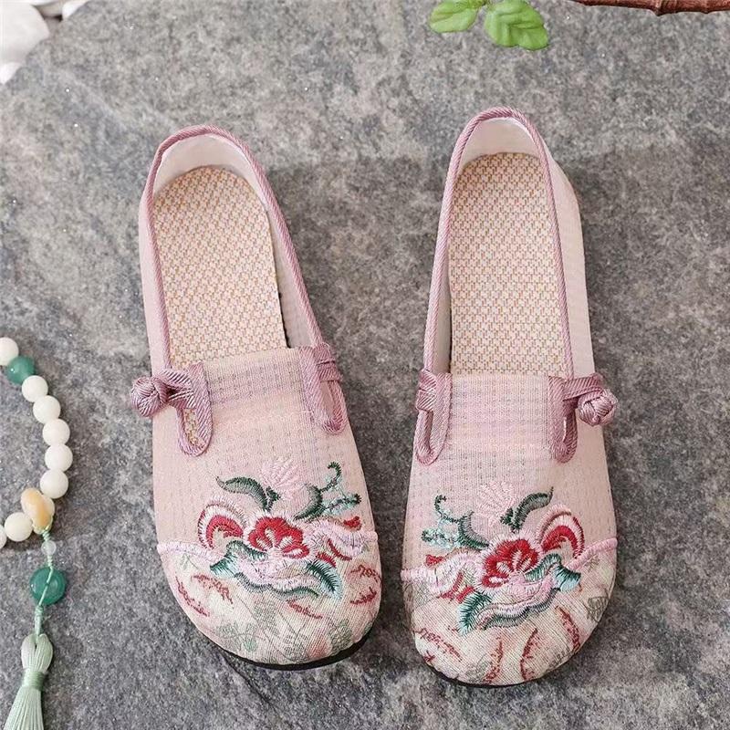 

Women s Shoes Summer 2026 Soft Sole Non-tiring Feet Breathable Slip-on Mom s Shoes Embroidered Ethnic Style Old Beijing Cloth Shoes 40 рожевий
