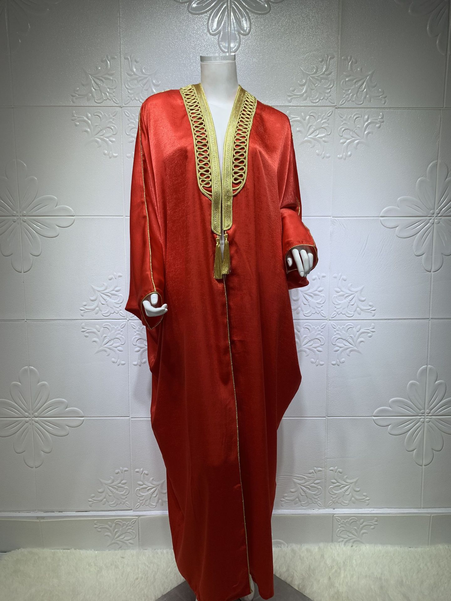 

Мусульманская одежда, арабский Дубай, Турция, халат с рукавами «летучая мышь», кардиган, Абая, длинная мусульманская женская одежда One Size красный