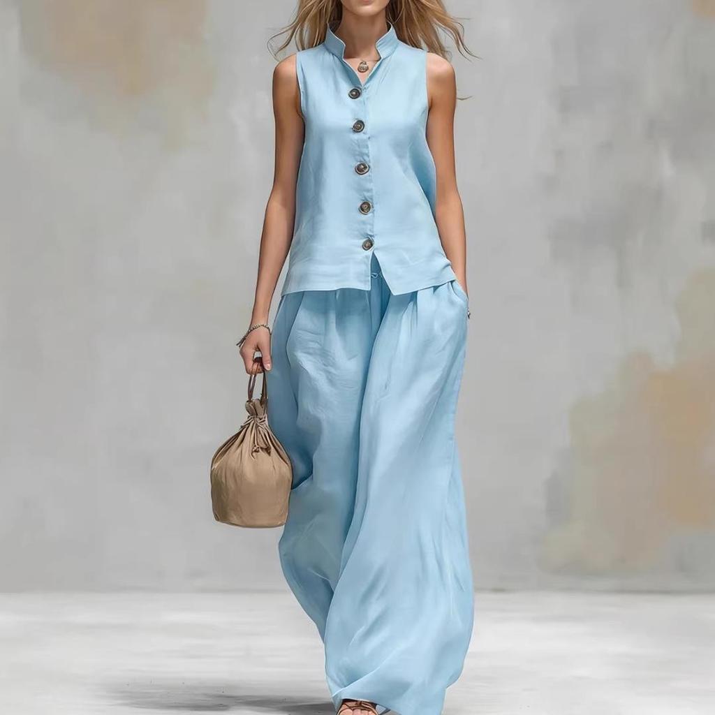 2026 European & American Summer V-neck Vest and Long Pants Fashion Set