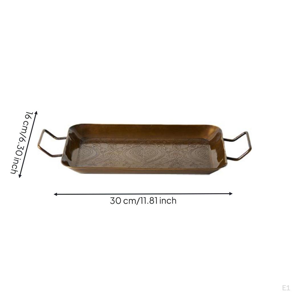 Brass Tray with Handles Decorative Engraved Toned for Home Stylists, Hosts, Coffee Table,