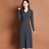 Knitted Dress Women Autumn Temperament V Neck Dress Spring and Autumn Solid Long Sleeve Sweater Long Dress Pullover Female