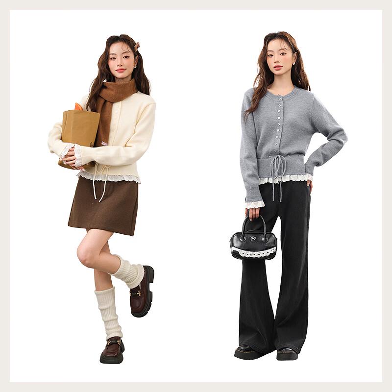 MJ STYLE Women's Ruffle Trim Colorblock Knit Cardigan