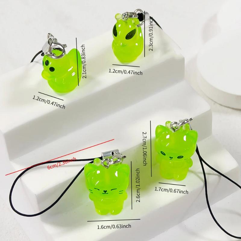 Cute Glow In The Dark Cat Keychain Resin Mobile Phone Pendant Bag Charm Backpacks Purses Pendant Party Gift