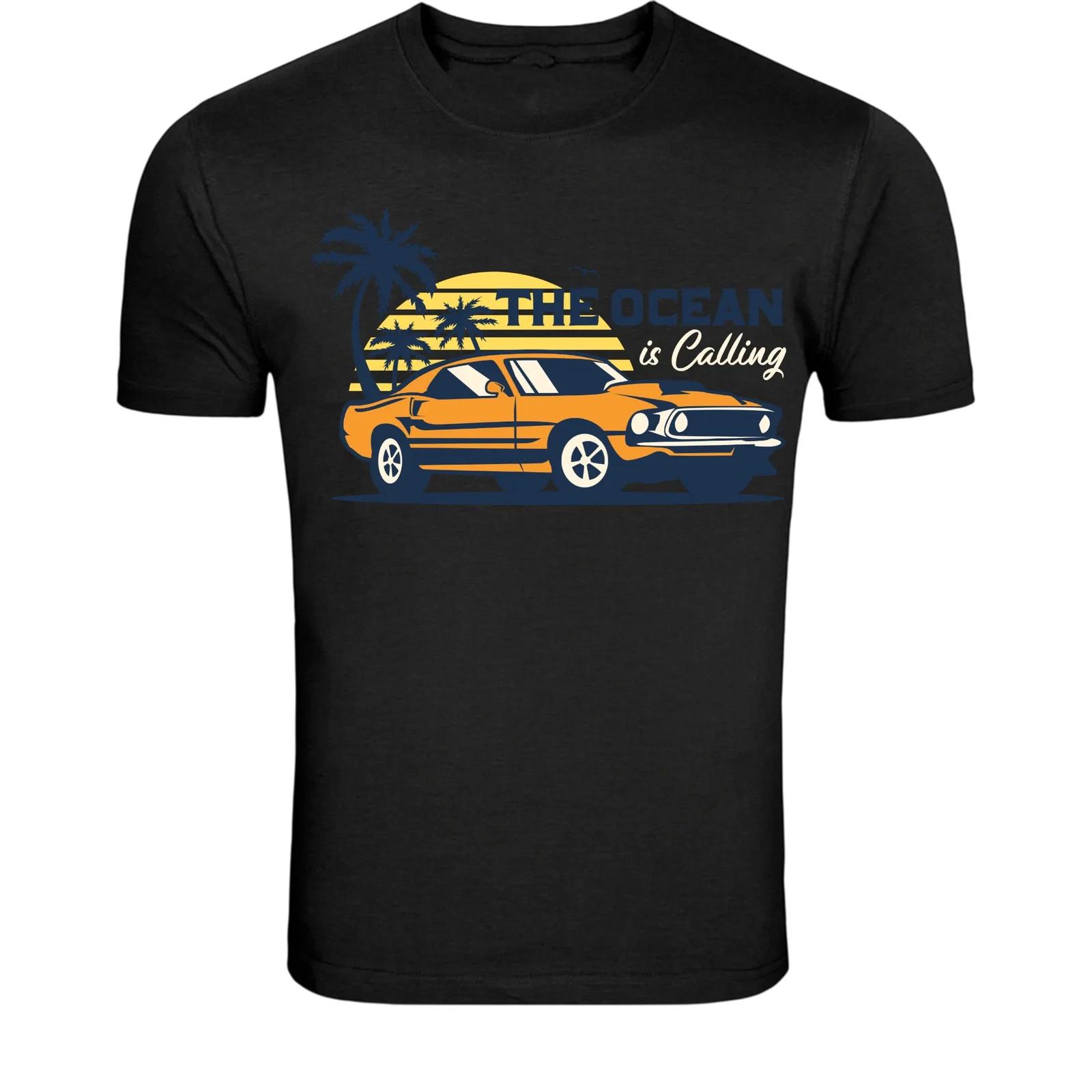 The Ocean Is Calling Vintage Car T-Shirt - Retro Surf Beach XXL
