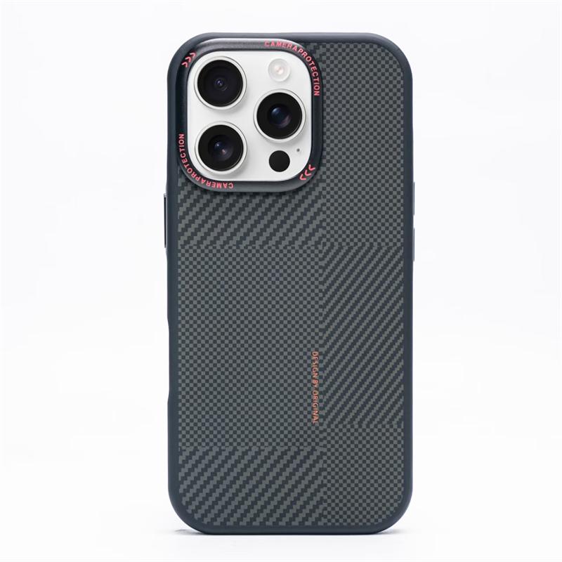 Luxury Carbon Fiber Texture Phone Case for IPhone 17 16 15 14 Pro Max Magnetic Wireless Charge Alloy Camera Lens Protect Cover