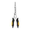 Extra Long Stainless Steel Fishing Pliers with Flat Nose, Line Cutter, and Fish Control Functions.