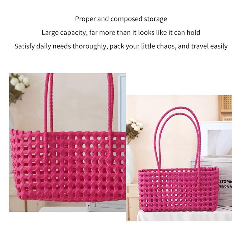 Handgefertigte Plastik-Hohlgeflecht-Tasche Landhausstil Große Kapazität Strand-Tragetasche Eimer-Tasche Damen-Handtasche Sommer-Strandtasche