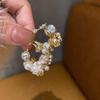 Diamond-Inlaid Silver Pearl Flower Earrings: Luxurious French Retro Studs for Women