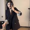 Loose Blazer with Lace Trim Double Breasted Casual Suit Jacket for Women