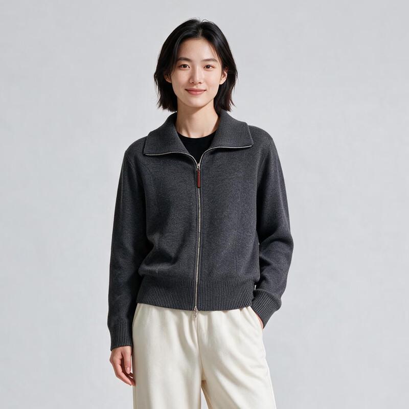 Women's Zip-Front Knit Cardigan with Lapel Collar