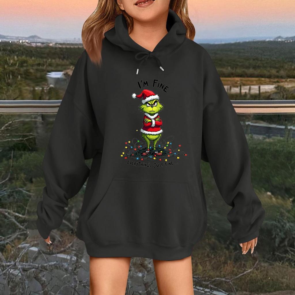 Children's Fashionable Casual Long-sleeved Loose Christmas Print Pullover Hooded Sweatshirt