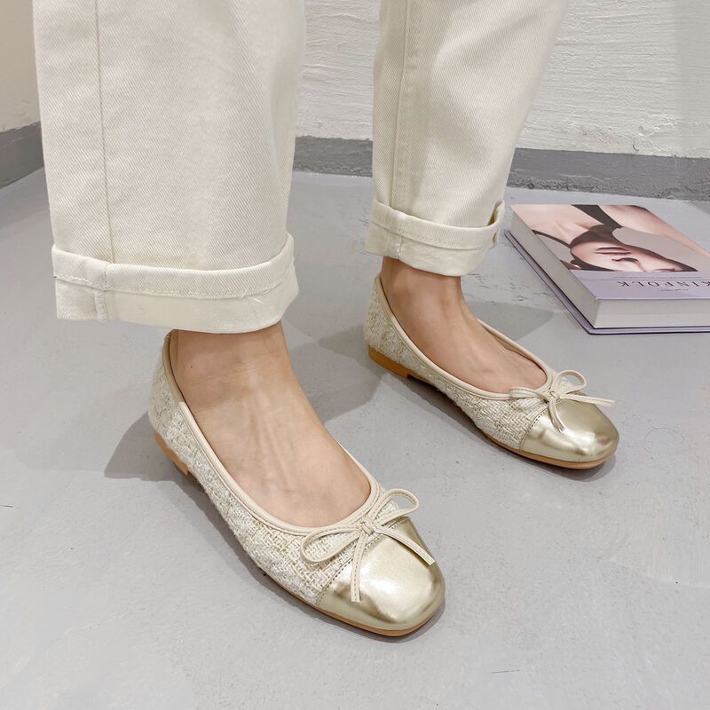 French Xiaoxiangfeng flat-bottomed bow Doudou shoes 2025 spring shallow mouth flat-bottomed soft-soled Mary Jane single shoes women