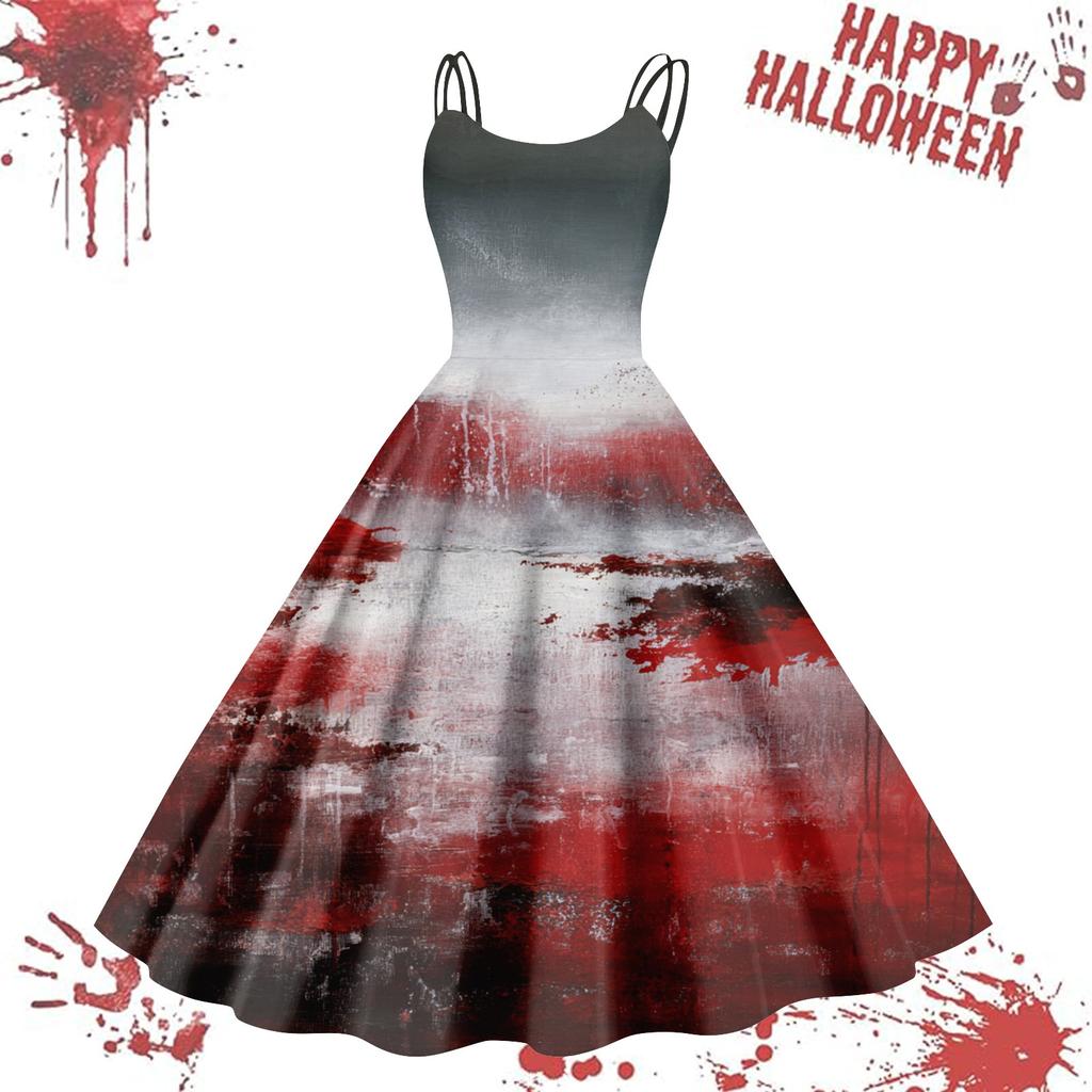 Kvinners avslappede Halloween-trykte seler vintage kjole