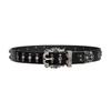 Women's Gothic Style Studded Belt Double Row Hole Adjustable Clasp Waist Band PU Leather Nonslip Design Fashion