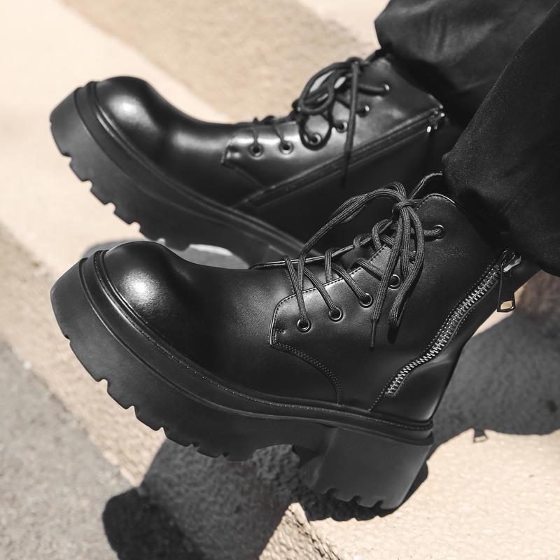 Stivali Martin da uomo stile britannico neri versatili semplici di tendenza rialzanti stivali da lavoro scarpe da uomo 22317-J